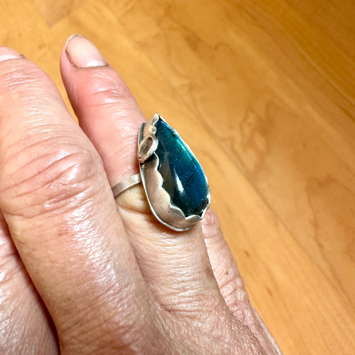 Teardrop Labradorite Blue Flash Ring Size 6.5