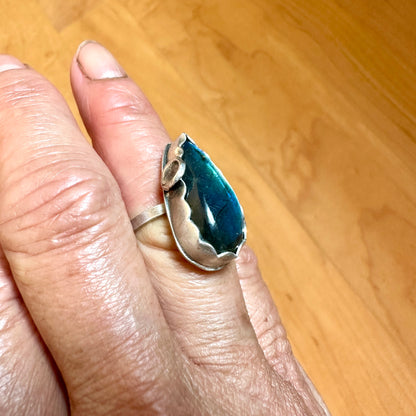 Teardrop Labradorite Blue Flash Ring Size 6.5