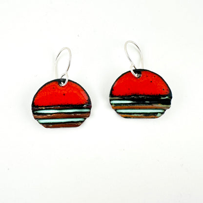 Oval Corrugated Enameled Earrings
