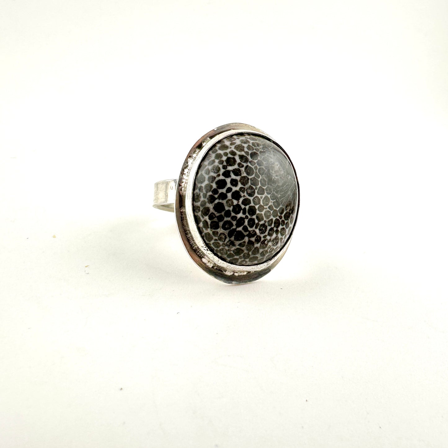 Oval Stingray Fossil Coral Ring Size 10