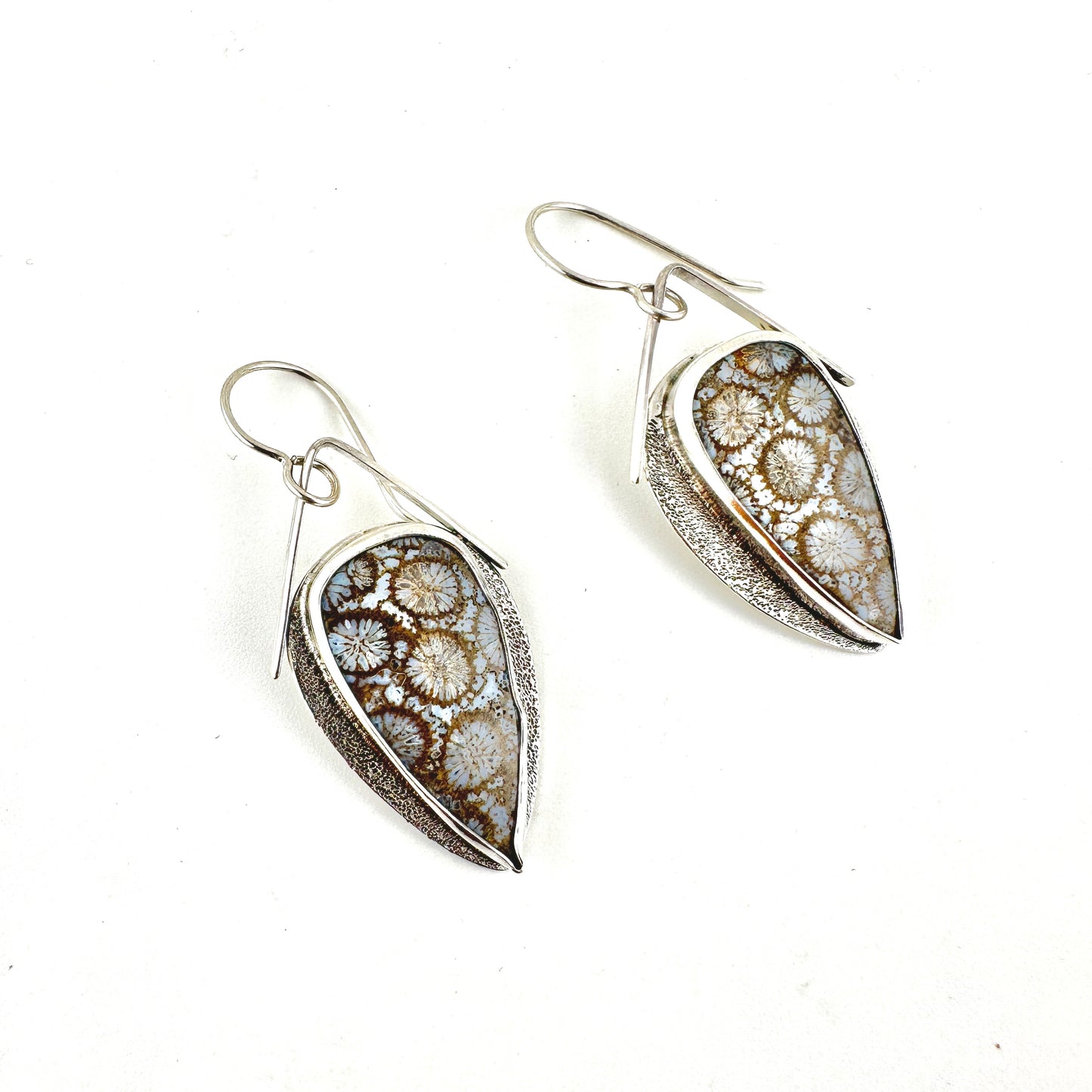 Teardrop Fossil Coral Textured Kite Earrings