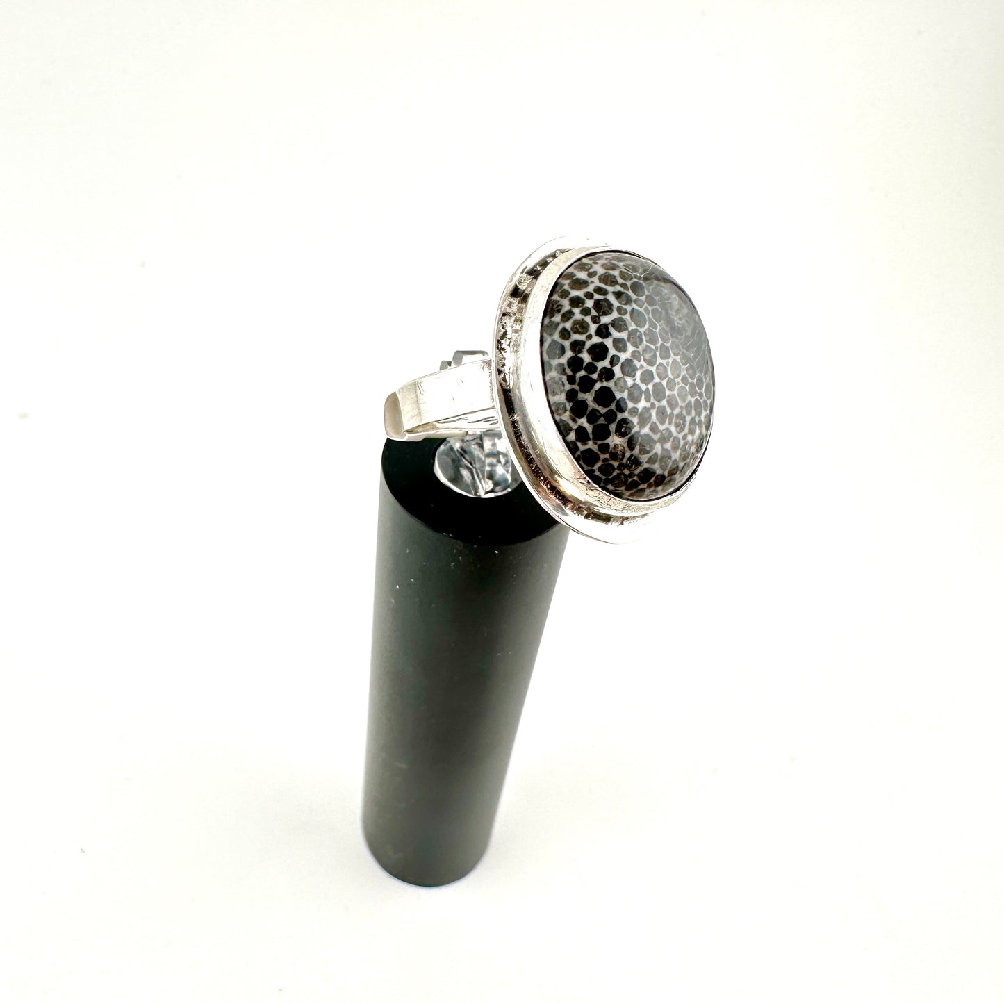 Oval Stingray Fossil Coral Ring Size 10