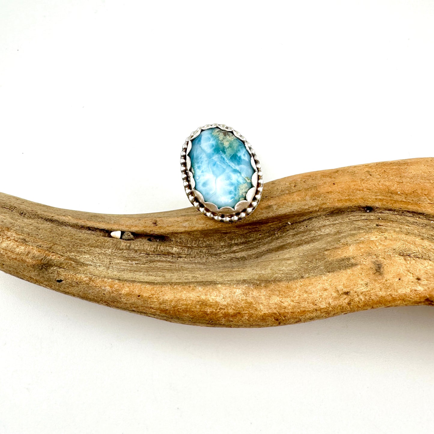 Larimar Oval with Beaded Decorative Ring Size 6.5