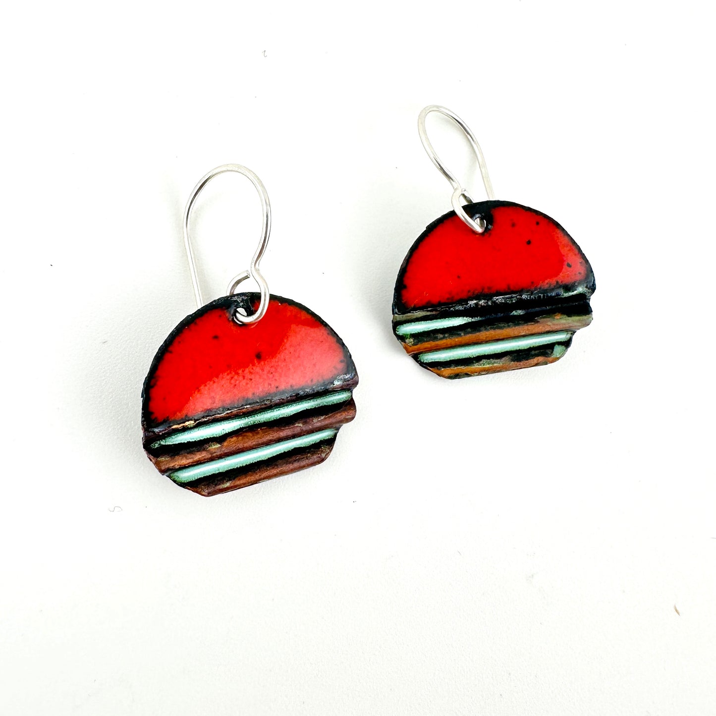 Oval Corrugated Enameled Earrings