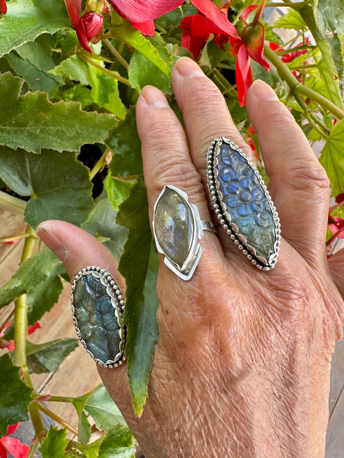 Diamond Labradorite Decorative Base Ring Size 9