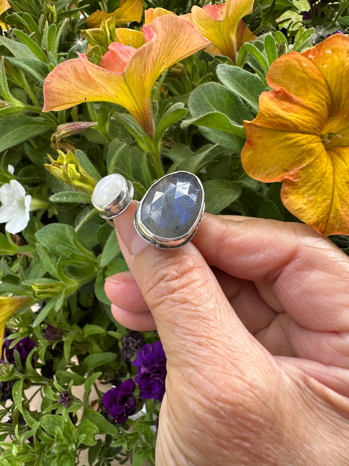 Labradorite & Moonstone Adjustable Ring Size 10
