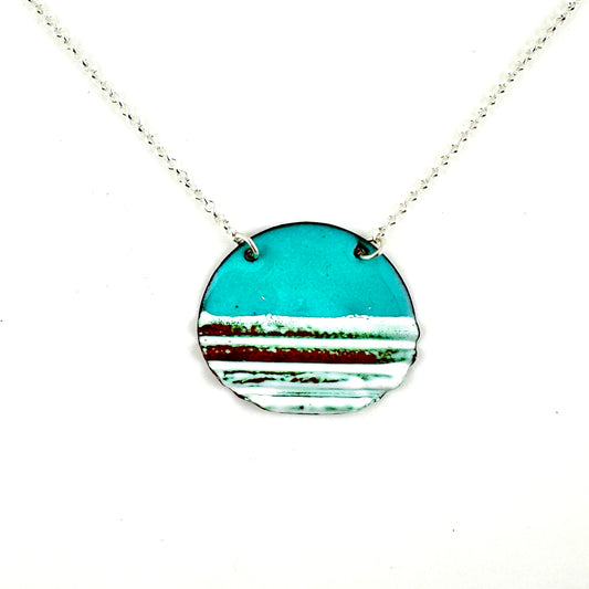 Oval Corrugated Enameled Necklace
