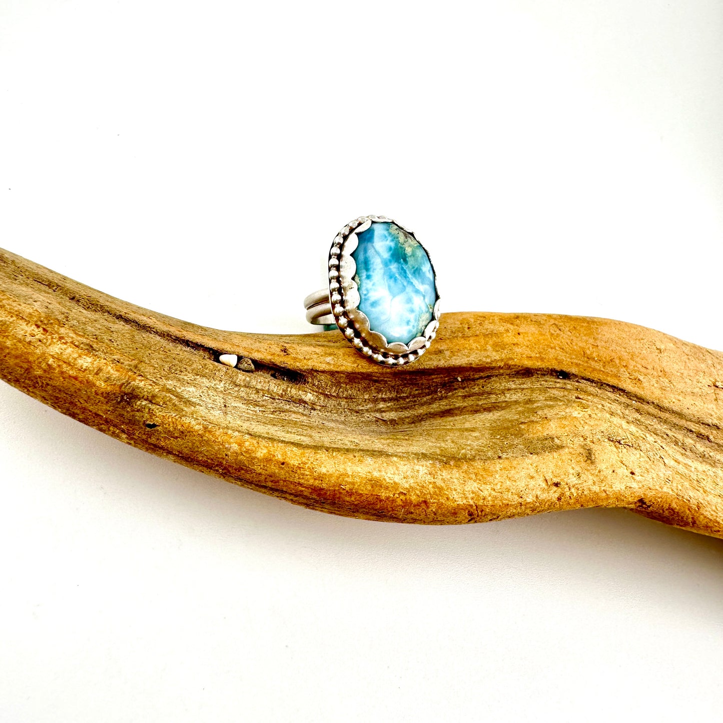 Larimar Oval with Beaded Decorative Ring Size 6.5