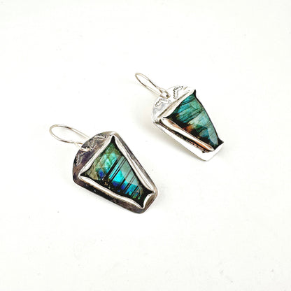 Stamped Faceted Labradorite Earrings