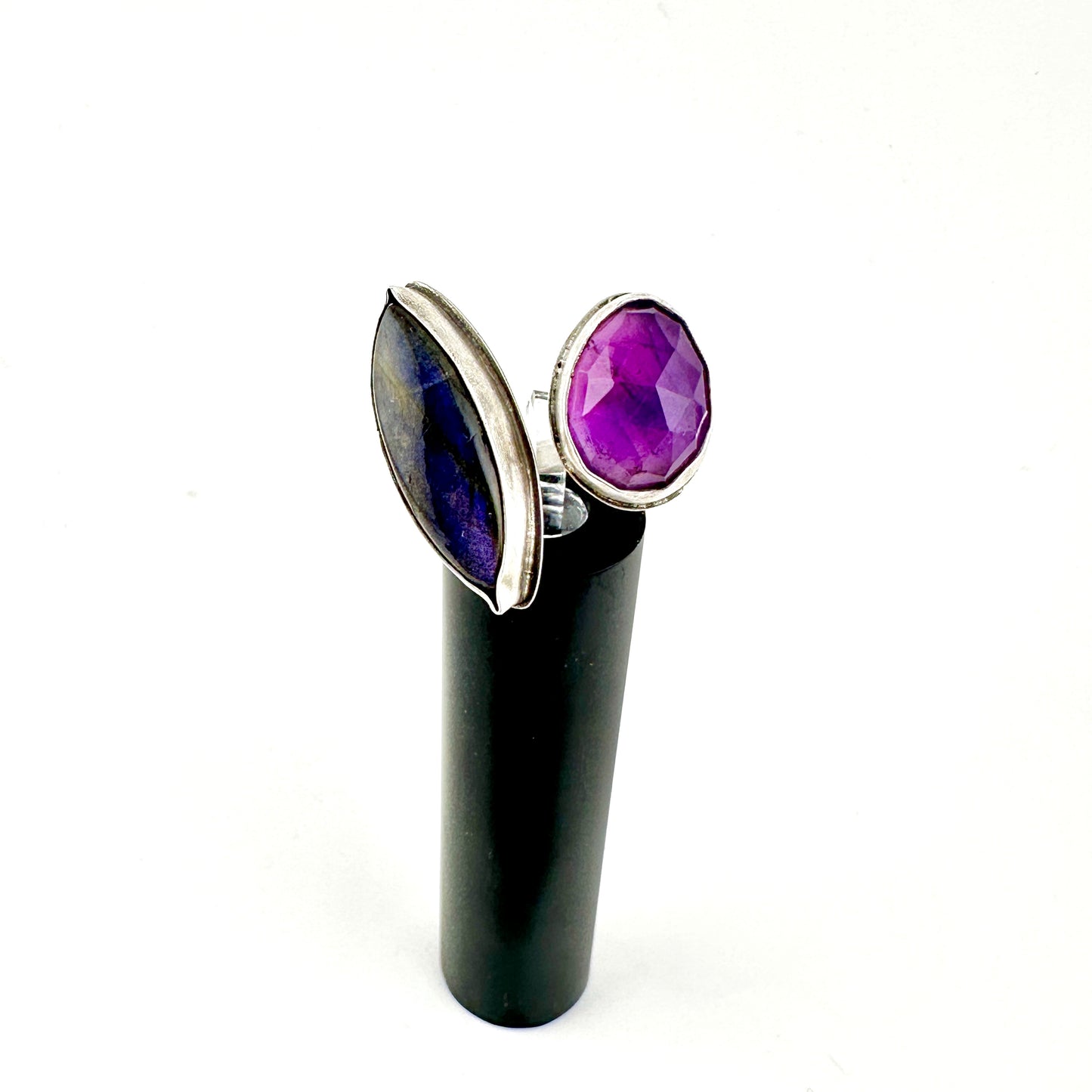 Labradorite & Amethyst Adjustable Ring Size 7.5