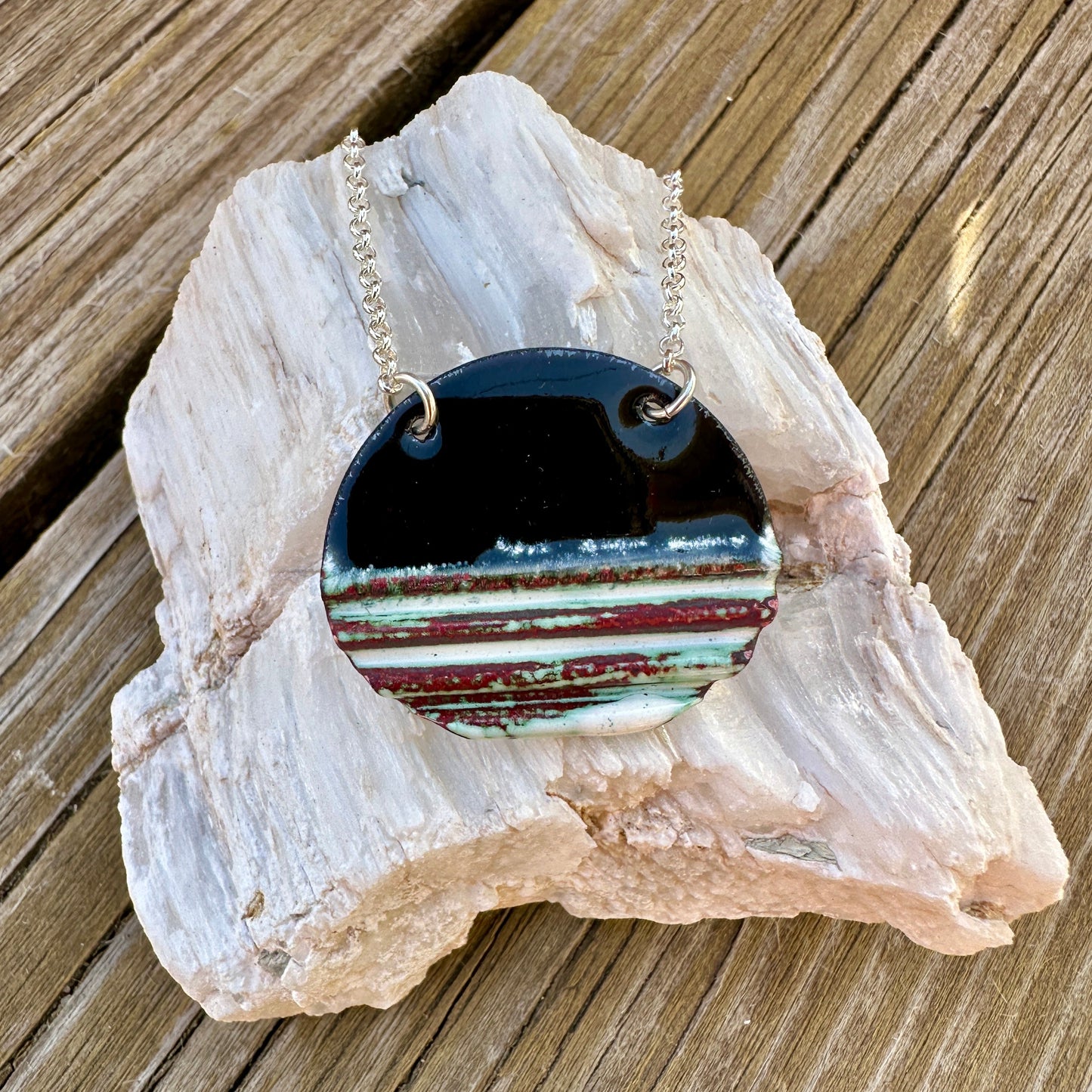 Oval Corrugated Enameled Necklace