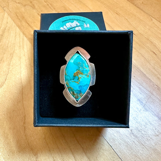 Diamond Turquoise Notched Base Ring Size 8.5
