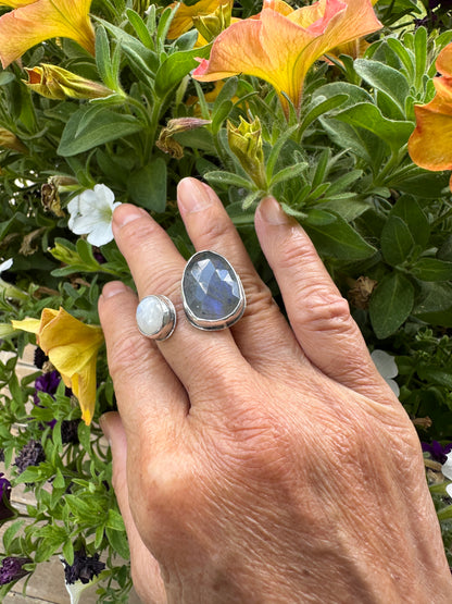 Labradorite & Moonstone Adjustable Ring Size 10