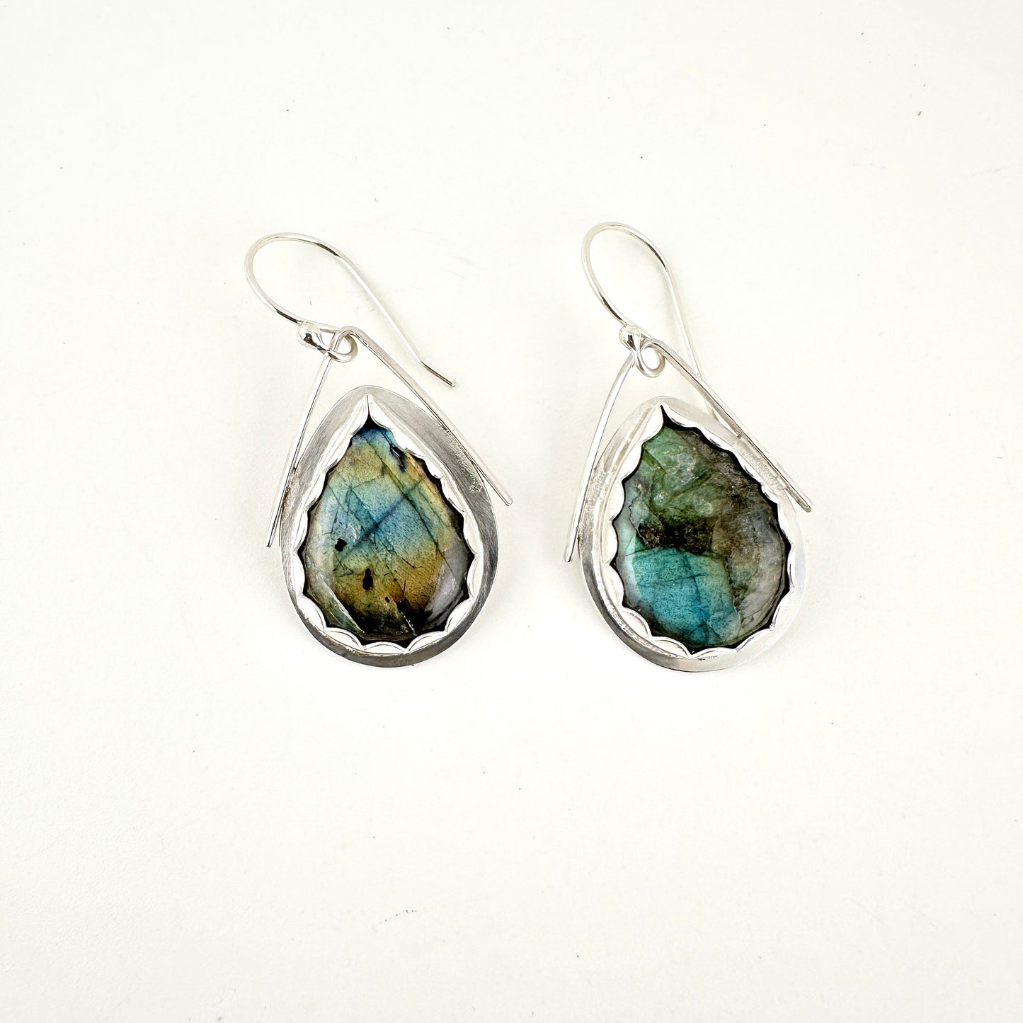 Grey Green Labradorite Teardrop Kite Earrings