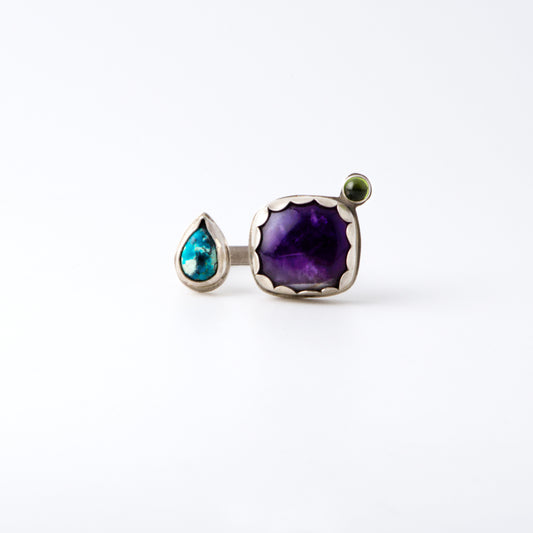 Amethyst Turquoise Peridot Adjustable Ring