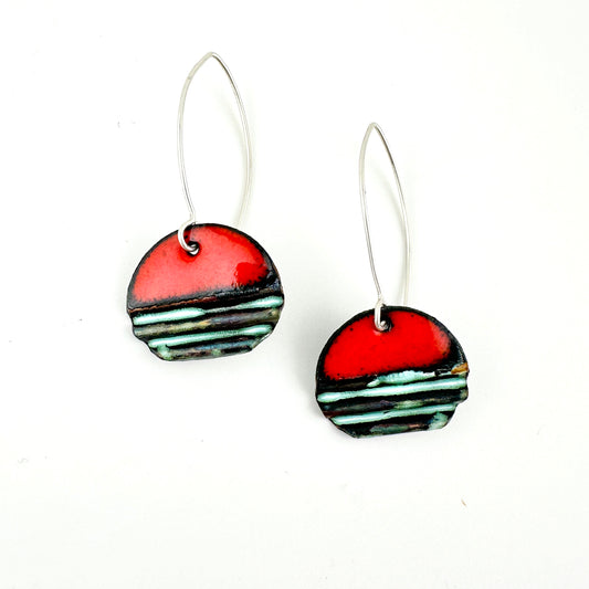 Oval Corrugated Enameled Earrings