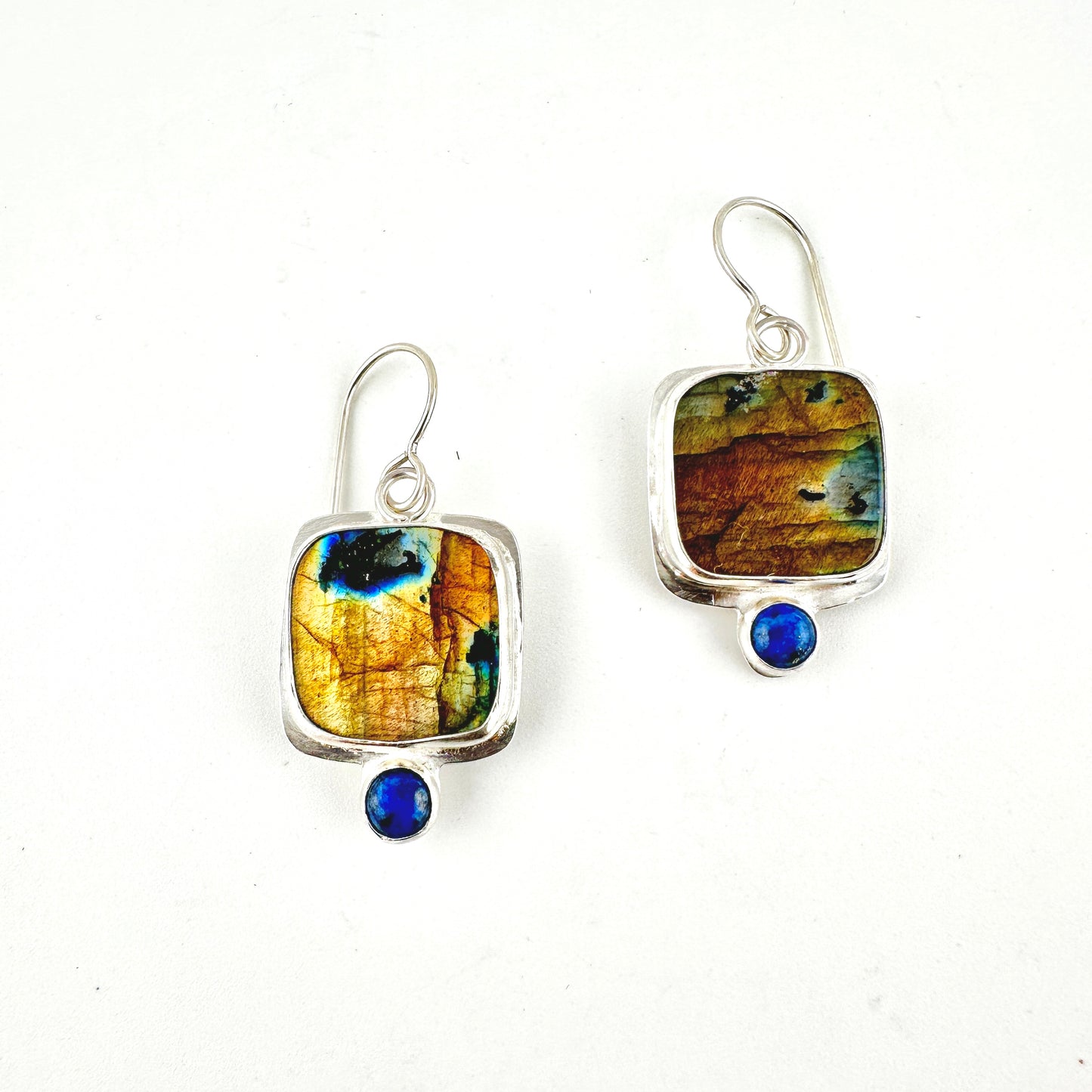 Square Labradorite & Lapis Earrings