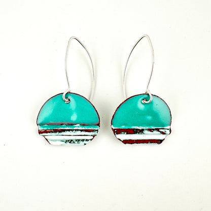 Oval Corrugated Enameled Earrings