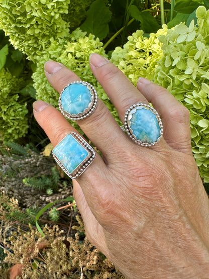 Larimar Oval with Beaded Decorative Ring Size 6.5