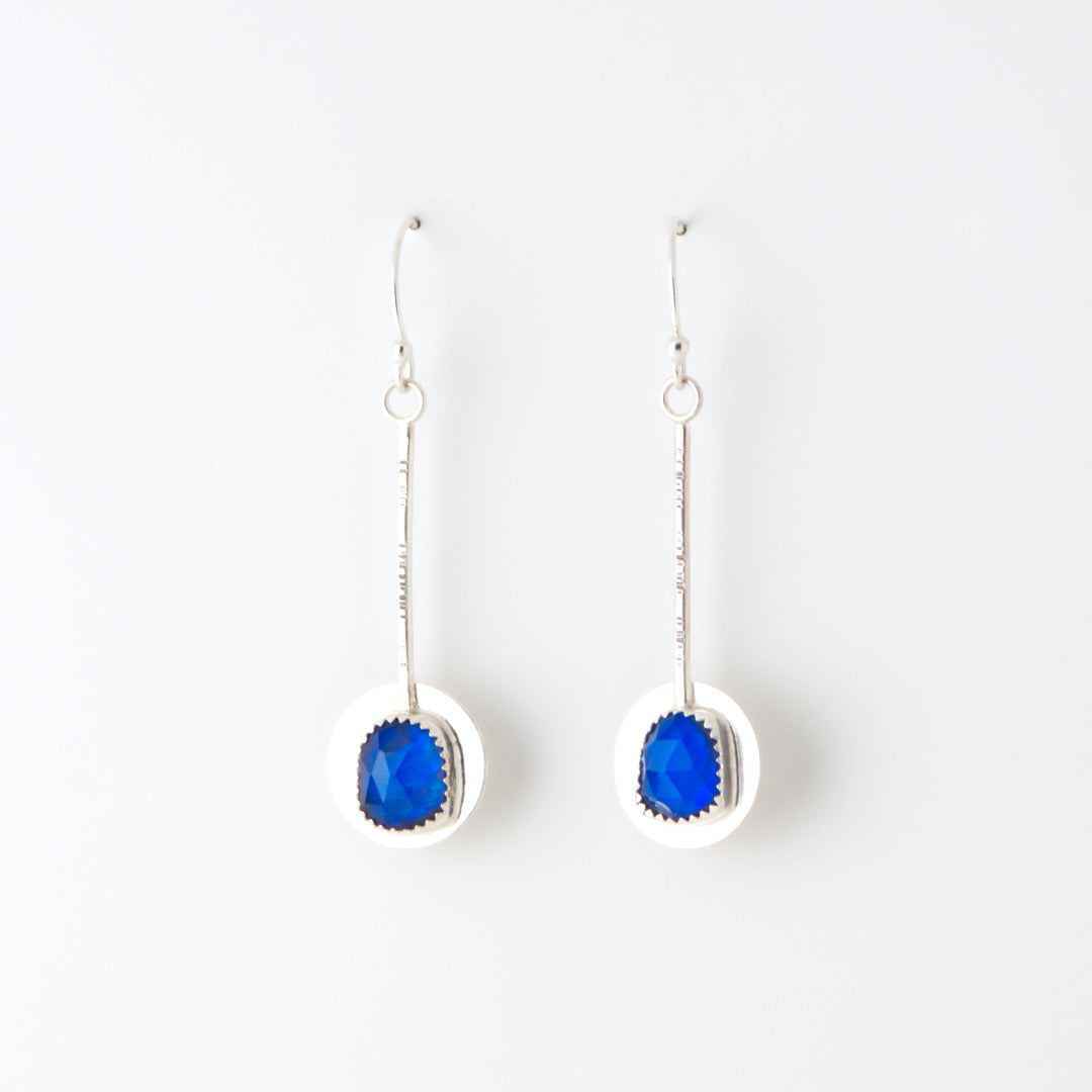 Blue Rosecut Aurora Opal Pendulum Earrings