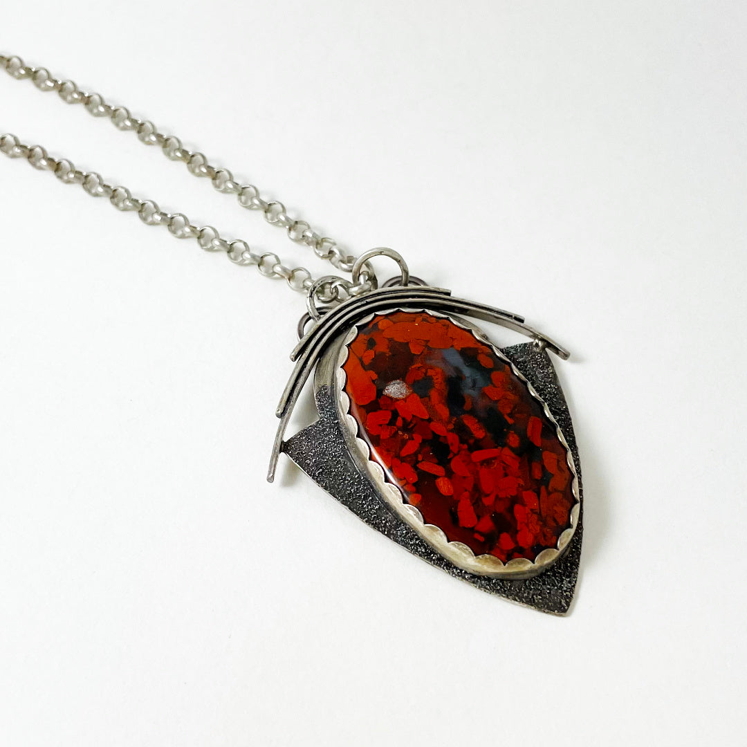 Red Brecciated Jasper Shield Pendant Necklace