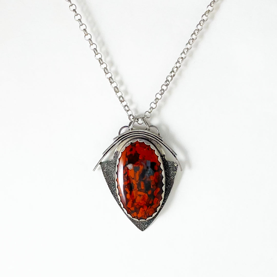 Red Brecciated Jasper Shield Pendant Necklace