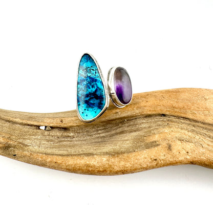 Chrysocolla & Amethyst Adjustable Ring Size 11.25