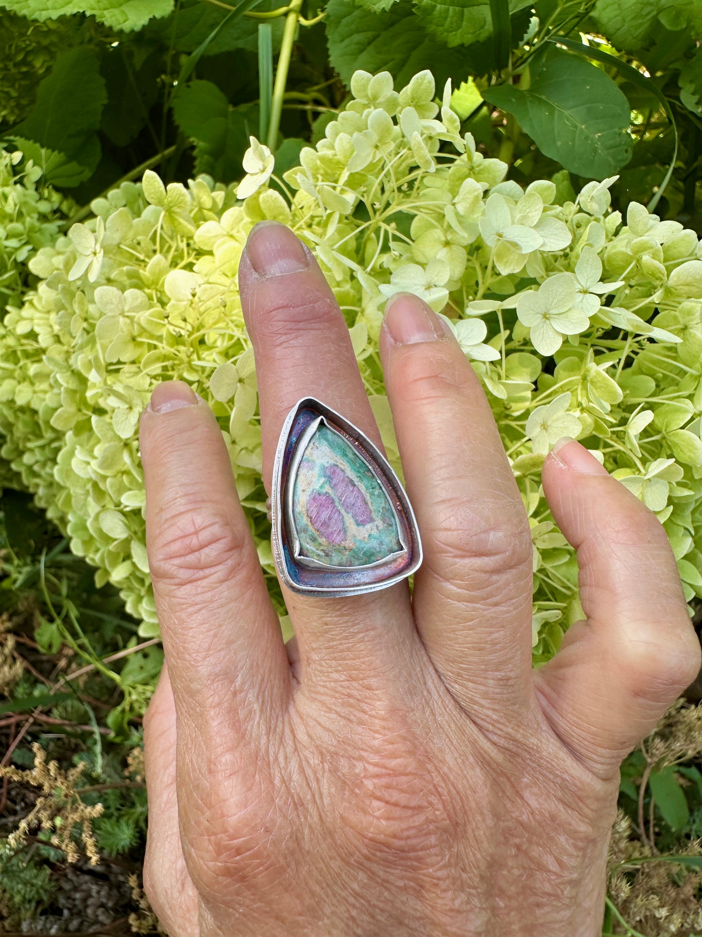 Ruby Fuchsite Triangle Ring Size 9.5