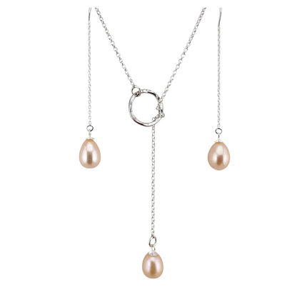Sterling Silver Pearl Lariat Necklace