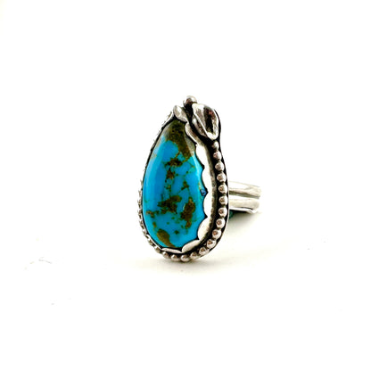 Teardrop Turquoise Beaded Decorative Ring Size 7.5