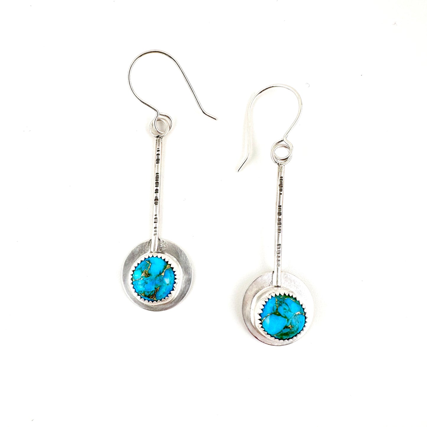 Small Round Copper Turquoise Pendulum Earrings