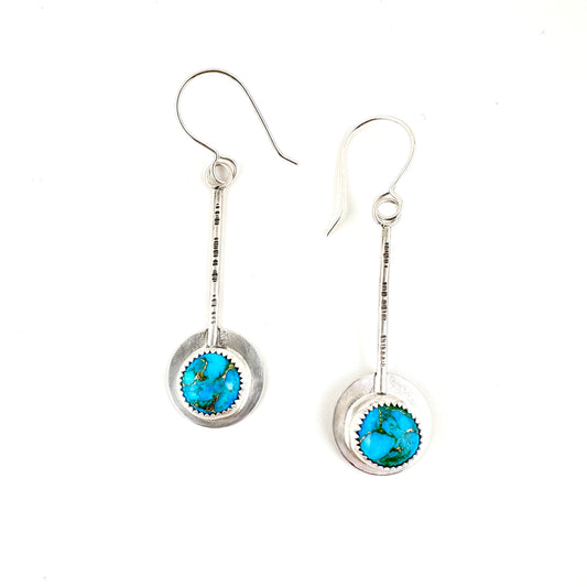 Small Round Copper Turquoise Pendulum Earrings