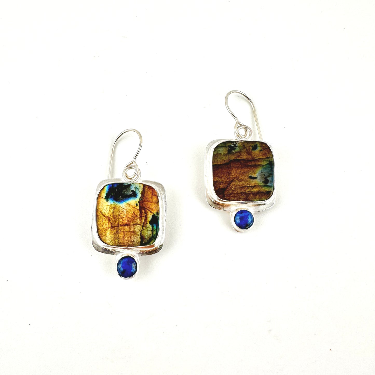 Square Labradorite & Lapis Earrings