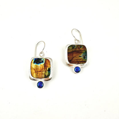 Square Labradorite & Lapis Earrings