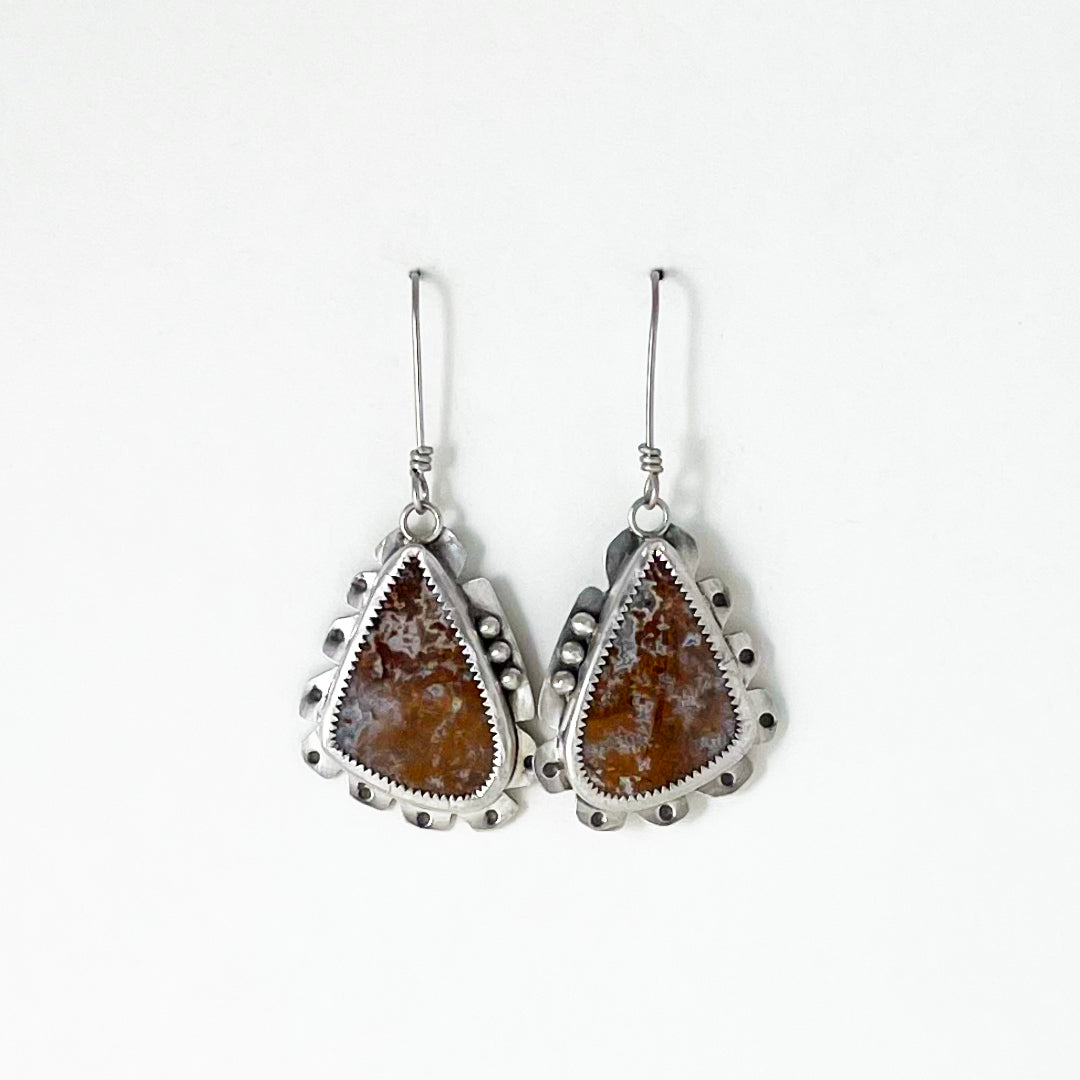 Crazy Lace Agate Triangle Earrings with Ochre Striations