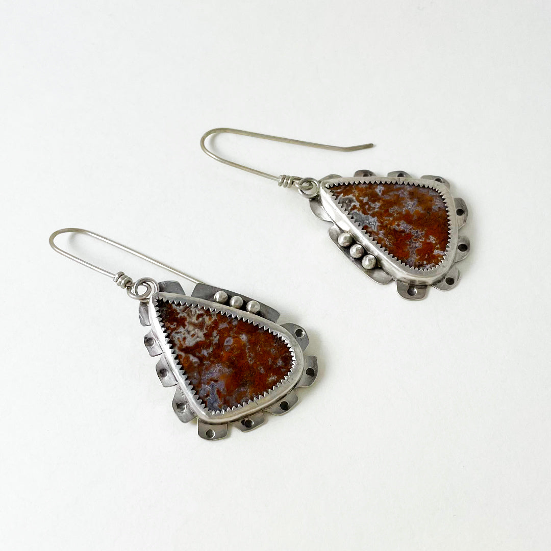 Crazy Lace Agate Triangle Earrings with Ochre Striations