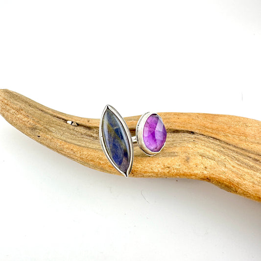 Labradorite & Amethyst Adjustable Ring Size 7.5