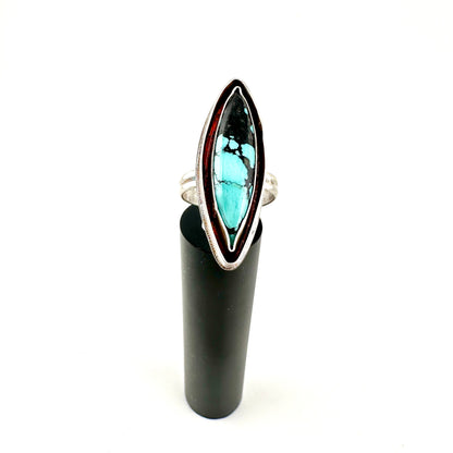 Long Diamond Turquoise Ring Size 9.5