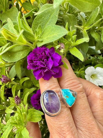 Amethyst Turquoise Adjustable Ring Size 7.5