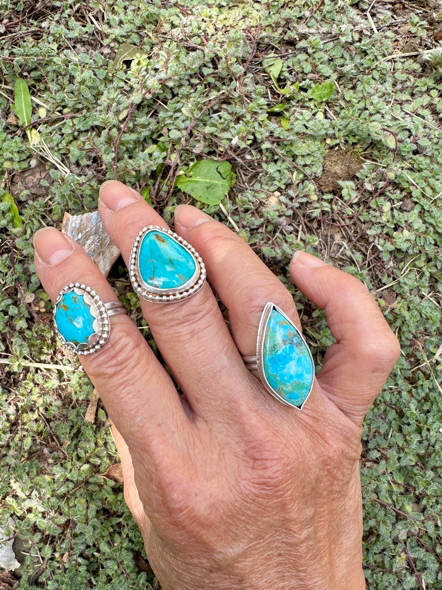 Freeform Mojave Turquoise Beaded Ring Size 8
