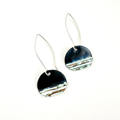 Oval Corrugated Enameled Earrings