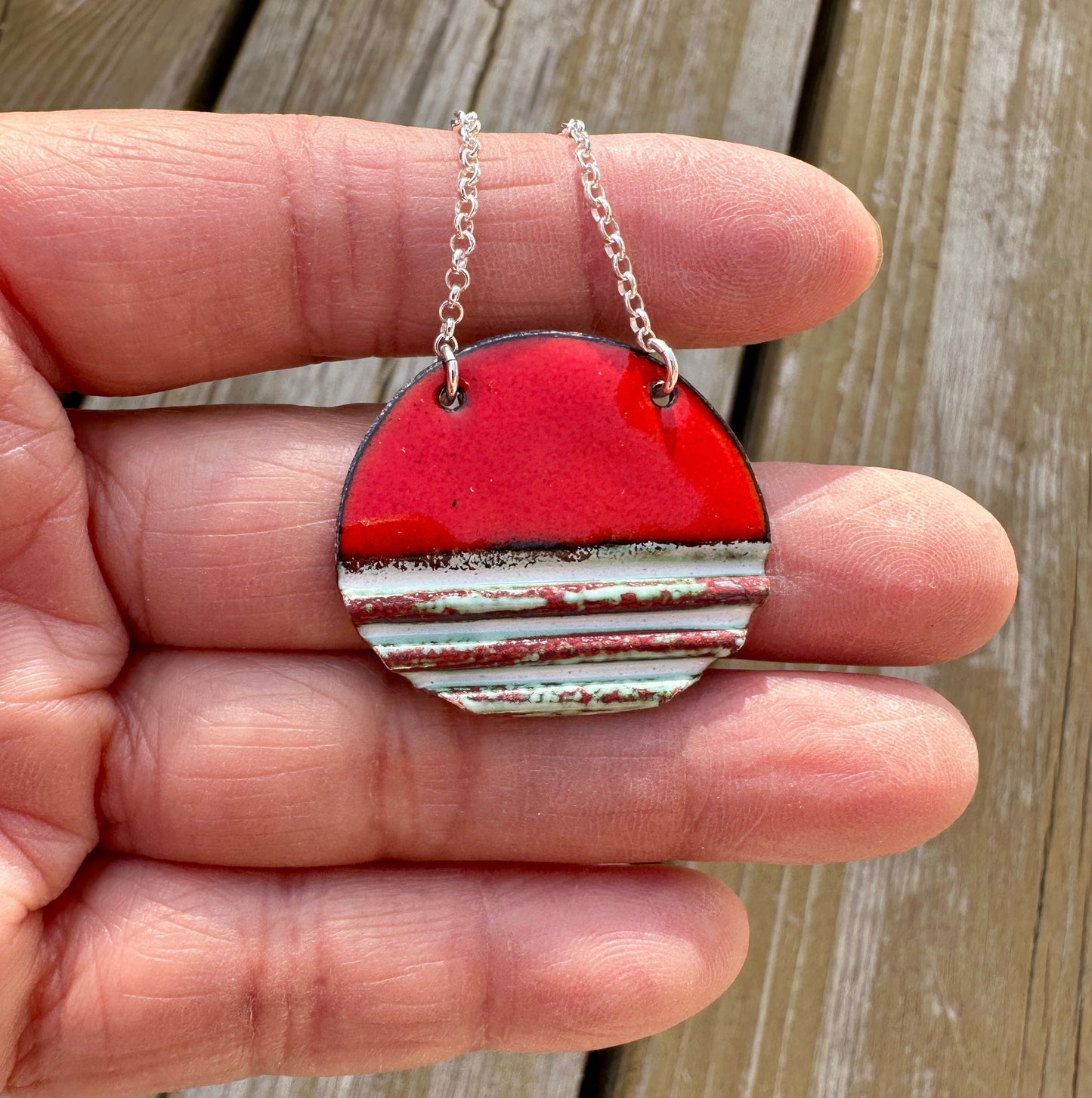 Oval Corrugated Enameled Necklace