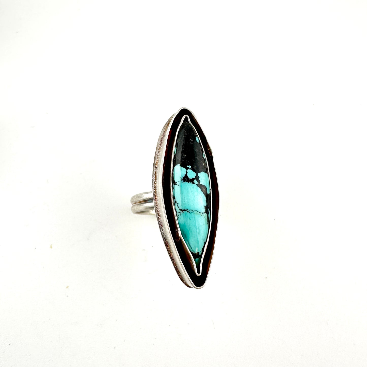 Long Diamond Turquoise Ring Size 9.5