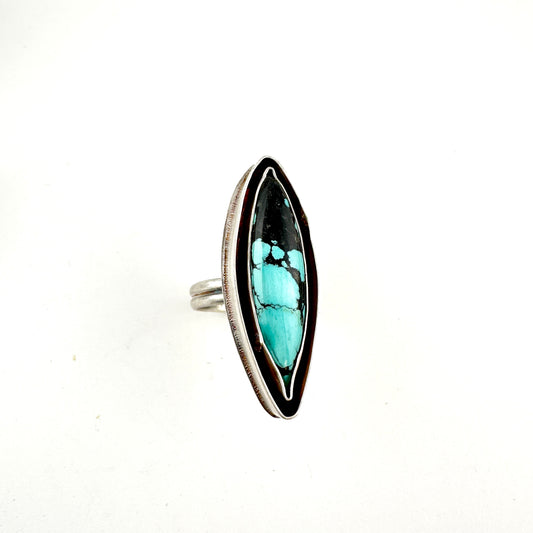 Long Diamond Turquoise Ring Size 9.5