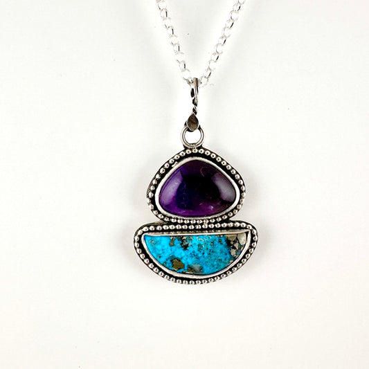 Amethyst & Morenci Turquoise Portal 3 Pendant Necklace