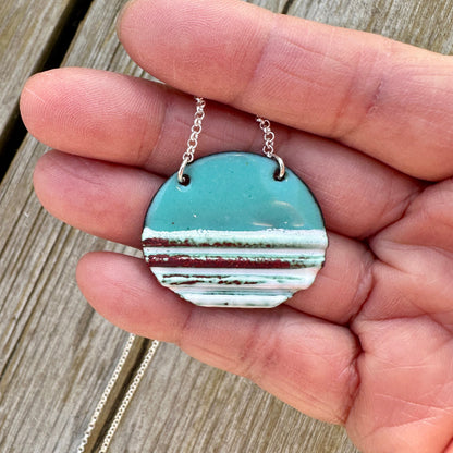 Oval Corrugated Enameled Necklace