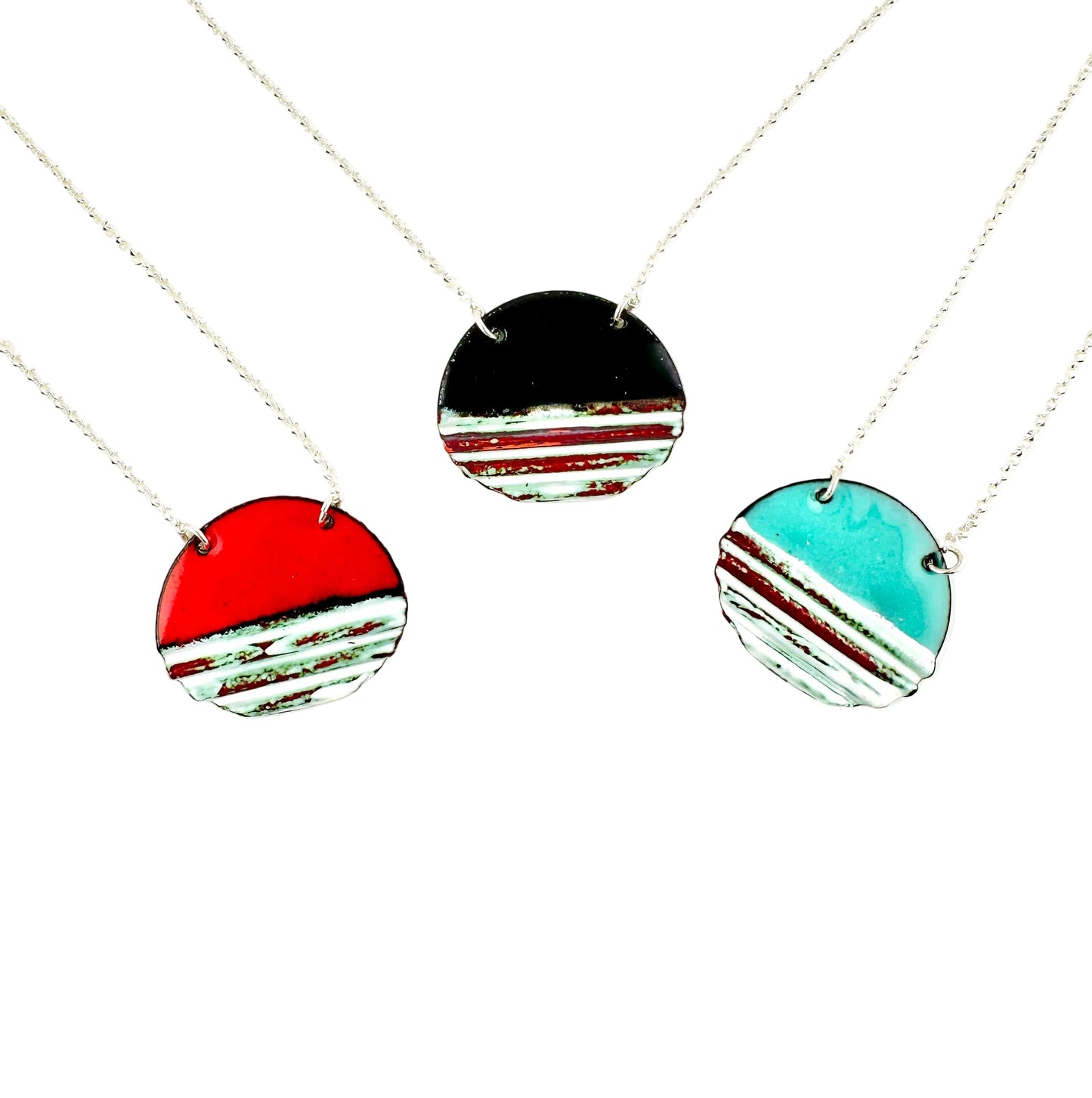 Oval Corrugated Enameled Necklace