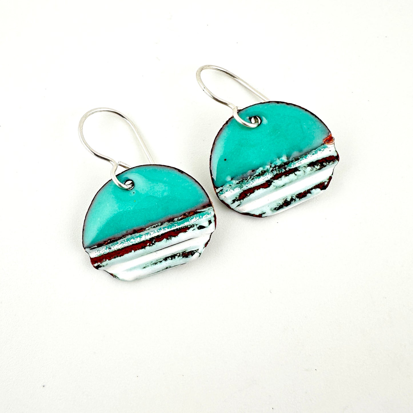 Oval Corrugated Enameled Earrings