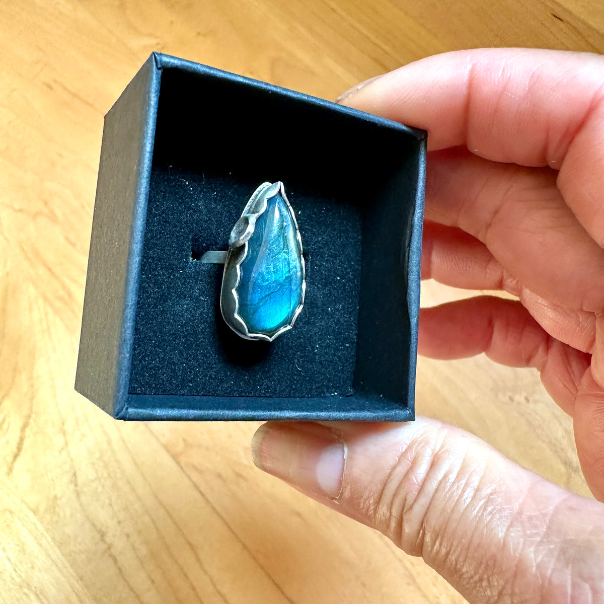 Teardrop Labradorite Blue Flash Ring Size 6.5