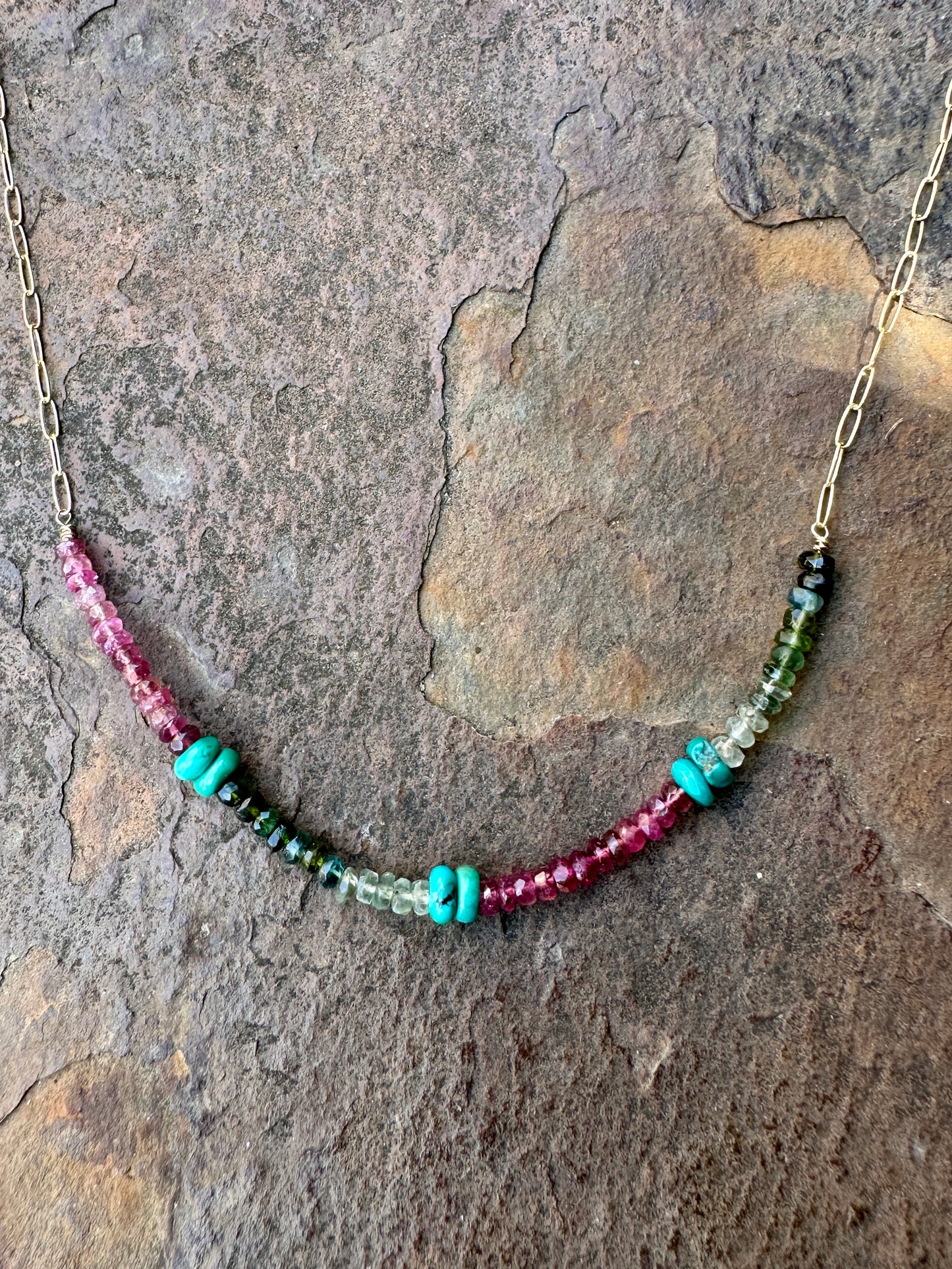 Multi Tourmaline & Turquoise 14/20 Gold Filled Necklace